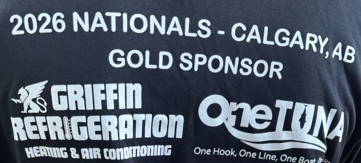 The back of a team warm-up jersey reading 2026 Nationals, Calgary, AB, Gold Sponsor, above the Griffin Refrigeration logo and another sponsor's logo